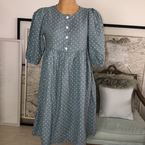 OffOn linen dot green dress Size S - Picture 3 of 6